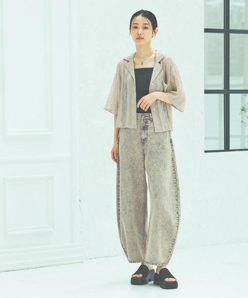 LAKOLE（ラコレ）の「シアーチェック開襟シャツ / 493896（シャツ/ブラウス・レディース・チャコールグレー/ベージュ/グリーン・FREE）」の14枚目の写真