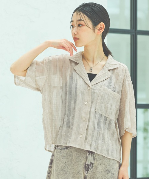 LAKOLE（ラコレ）の「シアーチェック開襟シャツ / 493896（シャツ/ブラウス・レディース・チャコールグレー/ベージュ/グリーン・FREE）」の10枚目の写真