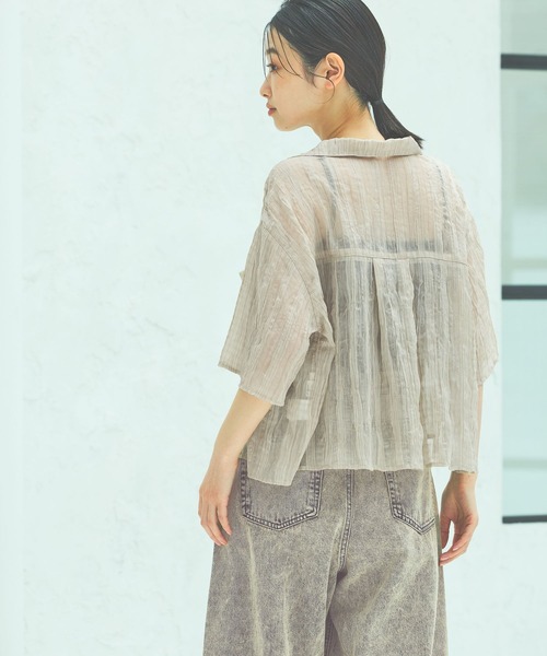 LAKOLE（ラコレ）の「シアーチェック開襟シャツ / 493896（シャツ/ブラウス・レディース・チャコールグレー/ベージュ/グリーン・FREE）」の9枚目の写真