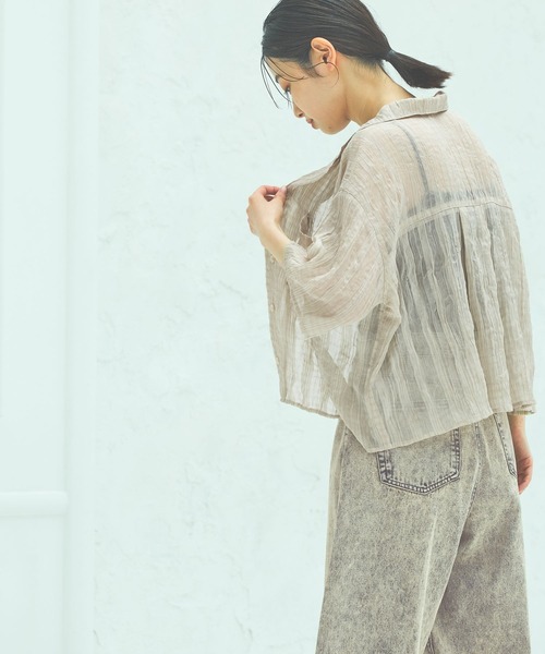 LAKOLE（ラコレ）の「シアーチェック開襟シャツ / 493896（シャツ/ブラウス・レディース・チャコールグレー/ベージュ/グリーン・FREE）」の8枚目の写真