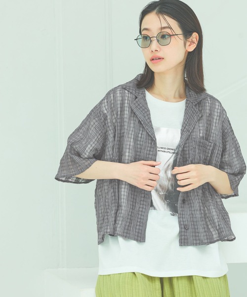 LAKOLE（ラコレ）の「シアーチェック開襟シャツ / 493896（シャツ/ブラウス・レディース・チャコールグレー/ベージュ/グリーン・FREE）」の18枚目の写真