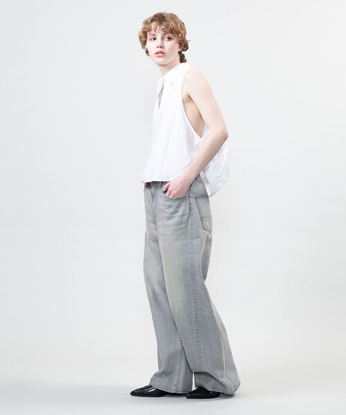 ASTRAET＞バックギャザー スキッパー ノースリーブブラウス