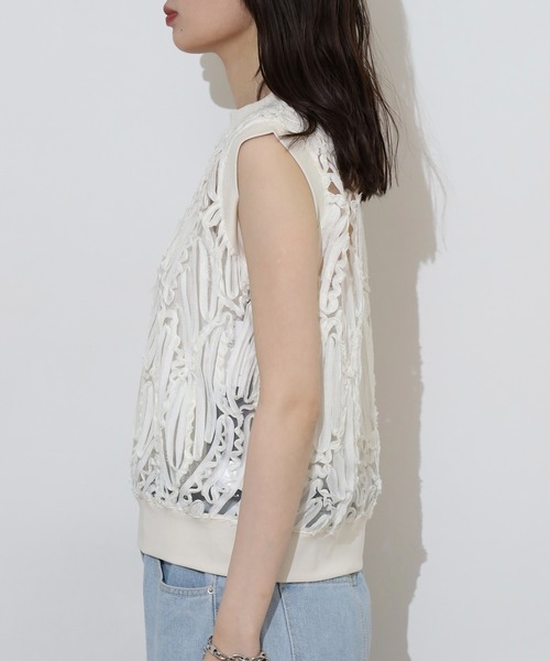 tシャツ BRODIAEA 「アンサンブル対応」立体レースシアーノースリーブトップス レディース tシャツ BRODIAEA 「アンサンブル対応」立体レースシアー