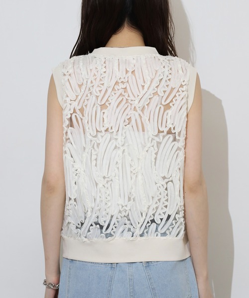 BRODIAEA(ブローディア)の「BRODIAEA 【アンサンブル対応】立体レースシアーノースリーブトップス(Tシャツ/カットソー・レディース・ブラック/アイボリー/オフホワイト・40)」の22枚目の写真