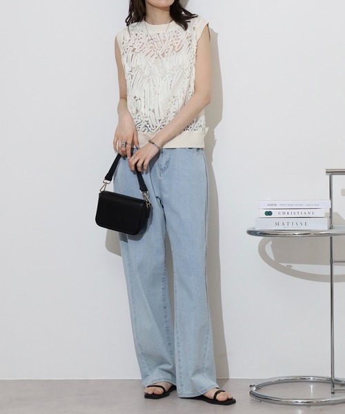 BRODIAEA(ブローディア)の「BRODIAEA 【アンサンブル対応】立体レースシアーノースリーブトップス(Tシャツ/カットソー・レディース・ブラック/アイボリー/オフホワイト・40)」の6枚目の写真