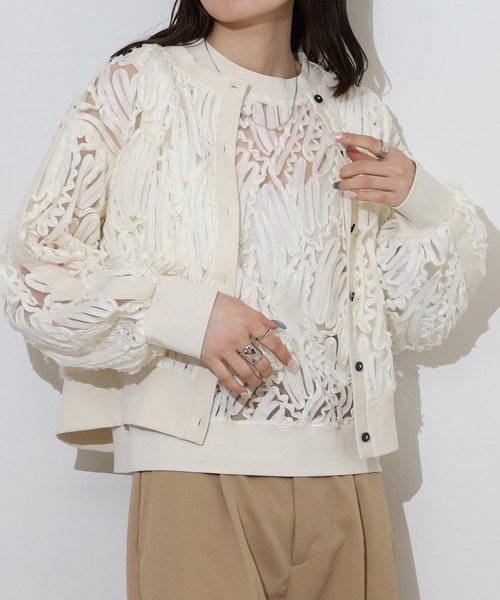 BRODIAEA(ブローディア)の「BRODIAEA 【アンサンブル対応】立体レースシアーノースリーブトップス(Tシャツ/カットソー・レディース・ブラック/アイボリー/オフホワイト・40)」の15枚目の写真