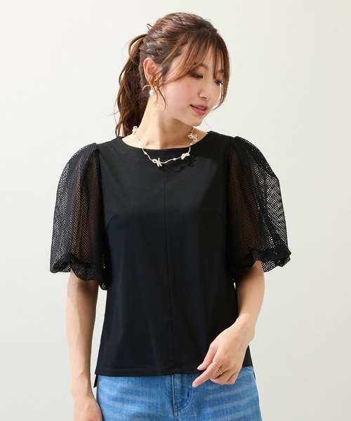 Rose Tiara（ローズティアラ）の「【接触冷感/手洗い可】ボリューム袖カットソー（Tシャツ/カットソー・レディース・ブラック/オフホワイト/ブルー・38/42/46/40）」の2枚目の写真