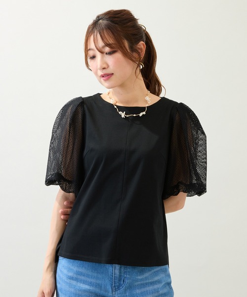 Rose Tiara（ローズティアラ）の「【接触冷感/手洗い可】ボリューム袖カットソー（Tシャツ/カットソー・レディース・ブラック/オフホワイト/ブルー・38/42/46/40）」の12枚目の写真