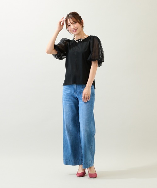 Rose Tiara（ローズティアラ）の「【接触冷感/手洗い可】ボリューム袖カットソー（Tシャツ/カットソー・レディース・ブラック/オフホワイト/ブルー・38/42/46/40）」の14枚目の写真