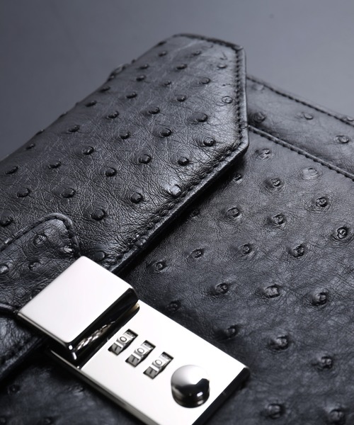 ★LA BORSA OSTRICH 　ナンバーロックセカンドバッグ　本革 オーストリッチ メンズ セカンドバッグ ダイヤルロック式（ビジネス