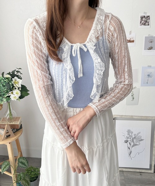 Amulet（アミュレット）の「大人の透け感でこなれ感。ショートレースカーディガン（カーディガン/ボレロ・レディース・ブラック/ホワイト/アイボリー・FREE）」の2枚目の写真