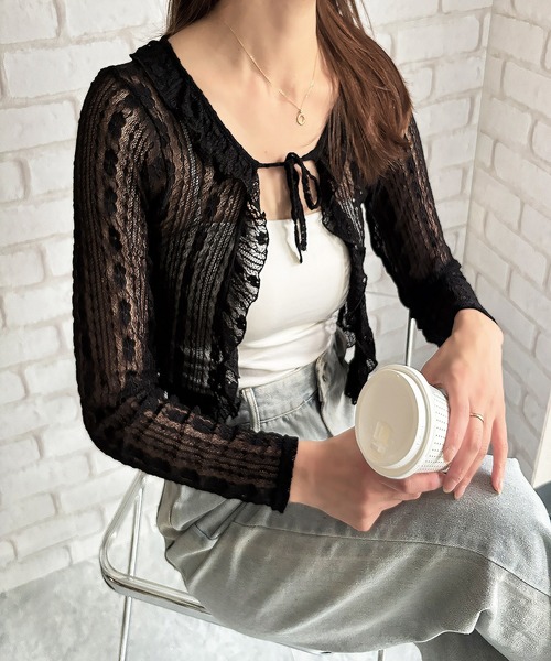 Amulet（アミュレット）の「大人の透け感でこなれ感。ショートレースカーディガン（カーディガン/ボレロ・レディース・ブラック/ホワイト/アイボリー・FREE）」の4枚目の写真