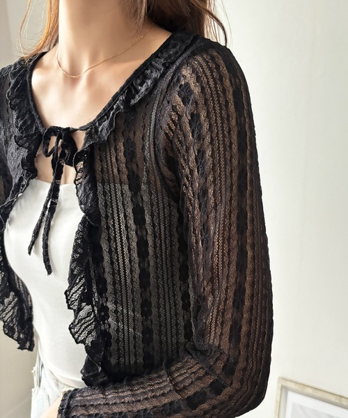 Amulet（アミュレット）の「大人の透け感でこなれ感。ショートレースカーディガン（カーディガン/ボレロ・レディース・ブラック/ホワイト/アイボリー・FREE）」の13枚目の写真