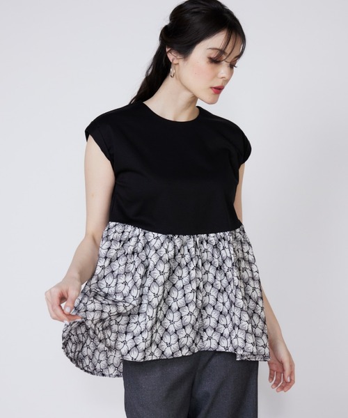 Maglie le cassetto(マーリエ ル カセット)の「刺繍レースドッキングカットソー(Tシャツ/カットソー・レディース・ホワイト/ブルー/ホワイト系その他/ブルー系その他・7号/9号)」の3枚目の写真