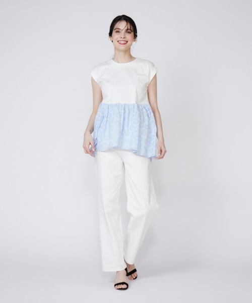 Maglie le cassetto(マーリエ ル カセット)の「刺繍レースドッキングカットソー(Tシャツ/カットソー・レディース・ホワイト/ブルー/ホワイト系その他/ブルー系その他・7号/9号)」の9枚目の写真