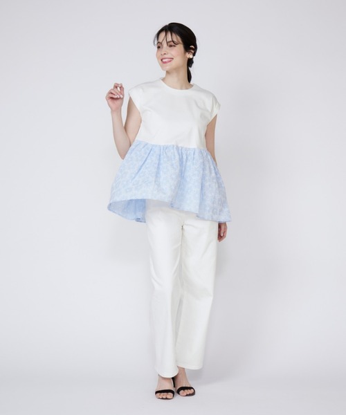 Maglie le cassetto(マーリエ ル カセット)の「刺繍レースドッキングカットソー(Tシャツ/カットソー・レディース・ホワイト/ブルー/ホワイト系その他/ブルー系その他・7号/9号)」の10枚目の写真