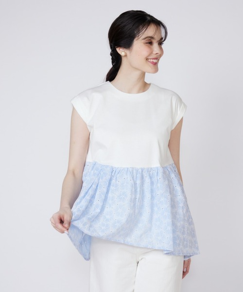 Maglie le cassetto(マーリエ ル カセット)の「刺繍レースドッキングカットソー(Tシャツ/カットソー・レディース・ホワイト/ブルー/ホワイト系その他/ブルー系その他・7号/9号)」の14枚目の写真