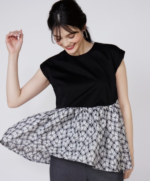 Maglie le cassetto(マーリエ ル カセット)の「刺繍レースドッキングカットソー(Tシャツ/カットソー・レディース・ホワイト/ブルー/ホワイト系その他/ブルー系その他・7号/9号)」の16枚目の写真