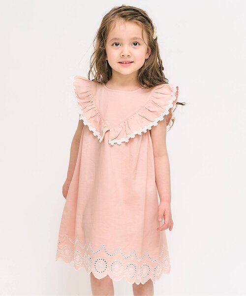 apres les cours（アプレレクール）の「【ジュニア対応】ヨークフリルレースワンピース（ワンピース・キッズ・ピンク/ラベンダー/チェック・80/90/120/140/100/110/130）」の2枚目の写真