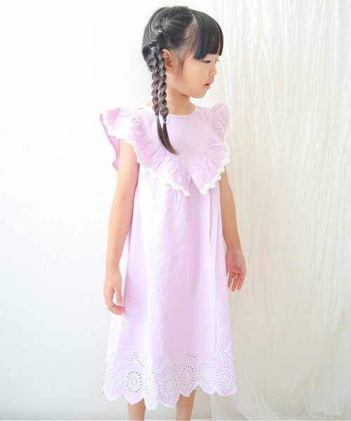 apres les cours（アプレレクール）の「【ジュニア対応】ヨークフリルレースワンピース（ワンピース・キッズ・ピンク/ラベンダー/チェック・80/90/120/140/100/110/130）」の6枚目の写真