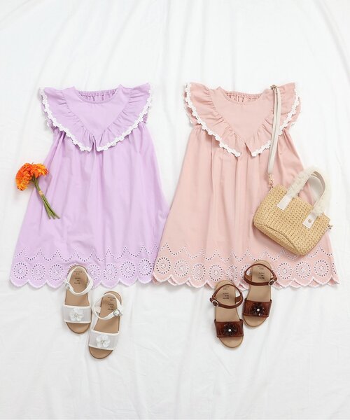 apres les cours（アプレレクール）の「【ジュニア対応】ヨークフリルレースワンピース（ワンピース・キッズ・ピンク/ラベンダー/チェック・80/90/120/140/100/110/130）」の11枚目の写真