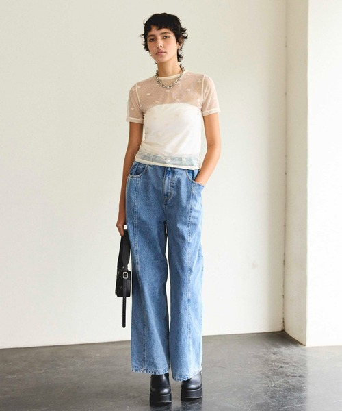 MAISON SPECIAL(メゾンスペシャル)の「Embroidery Lace Tops/エンブロイダリーレーストップス(Tシャツ/カットソー・レディース・ブラック/アイボリー/ブルー/ピンク・FREE)」の7枚目の写真