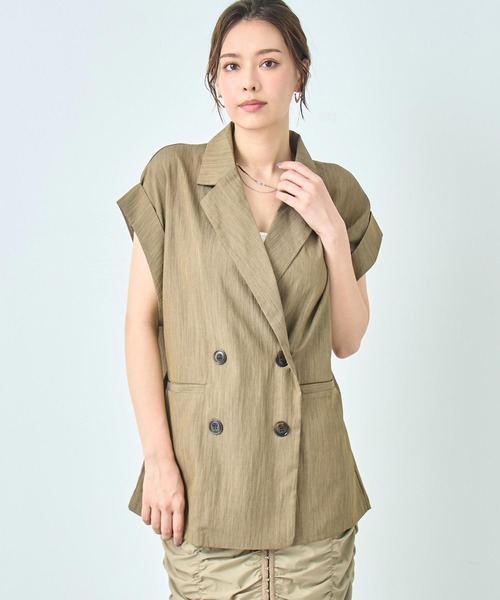 ANAP（アナップ）の「リネン ライク ダブル ジレ ノースリ ジャケット（テーラードジャケット・レディース・キナリ/グレー系その他/ブラック・FREE）」の3枚目の写真