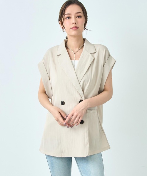 ANAP（アナップ）の「リネン ライク ダブル ジレ ノースリ ジャケット（テーラードジャケット・レディース・キナリ/グレー系その他/ブラック・FREE）」の4枚目の写真