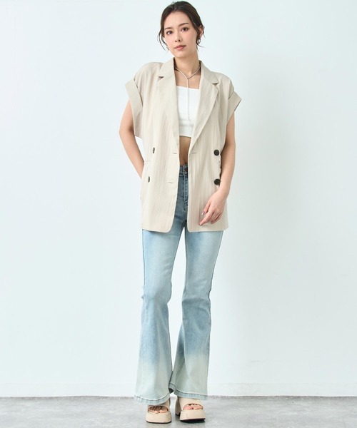 ANAP（アナップ）の「リネン ライク ダブル ジレ ノースリ ジャケット（テーラードジャケット・レディース・キナリ/グレー系その他/ブラック・FREE）」の5枚目の写真