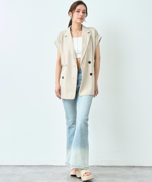 ANAP（アナップ）の「リネン ライク ダブル ジレ ノースリ ジャケット（テーラードジャケット・レディース・キナリ/グレー系その他/ブラック・FREE）」の6枚目の写真