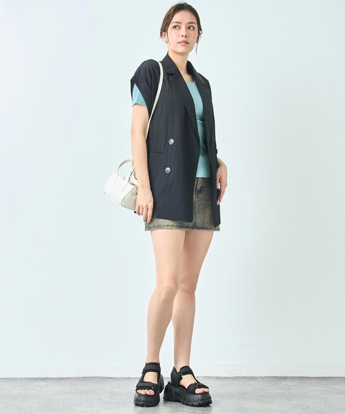 ANAP（アナップ）の「リネン ライク ダブル ジレ ノースリ ジャケット（テーラードジャケット・レディース・キナリ/グレー系その他/ブラック・FREE）」の8枚目の写真