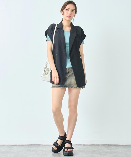 ANAP（アナップ）の「リネン ライク ダブル ジレ ノースリ ジャケット（テーラードジャケット・レディース・キナリ/グレー系その他/ブラック・FREE）」の9枚目の写真