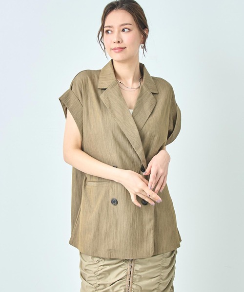 ANAP（アナップ）の「リネン ライク ダブル ジレ ノースリ ジャケット（テーラードジャケット・レディース・キナリ/グレー系その他/ブラック・FREE）」の10枚目の写真