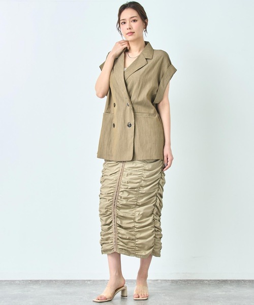 ANAP（アナップ）の「リネン ライク ダブル ジレ ノースリ ジャケット（テーラードジャケット・レディース・キナリ/グレー系その他/ブラック・FREE）」の13枚目の写真