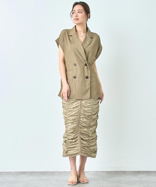 ANAP（アナップ）の「リネン ライク ダブル ジレ ノースリ ジャケット（テーラードジャケット・レディース・キナリ/グレー系その他/ブラック・FREE）」の14枚目の写真