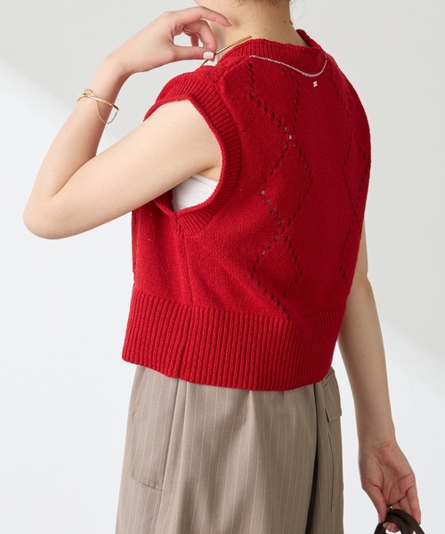COLLAGE GALLARDAGALANTE（コラージュガリャルダガランテ）の「ショートニットベスト（ニット/セーター・レディース・グレー/レッド・FREE）」の14枚目の写真