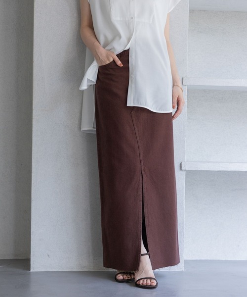 A part by（アパートバイ）の「Apbスリットデニムスカート（デニムスカート・レディース・ボルドー/ライトブルー・SMALL/MEDIUM）」の2枚目の写真