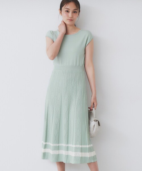 マーブルカラー★ボーダー★ニットワンピース★ CHLOE セール】柄編みボーダーラインニットワンピース【洗濯機洗い可