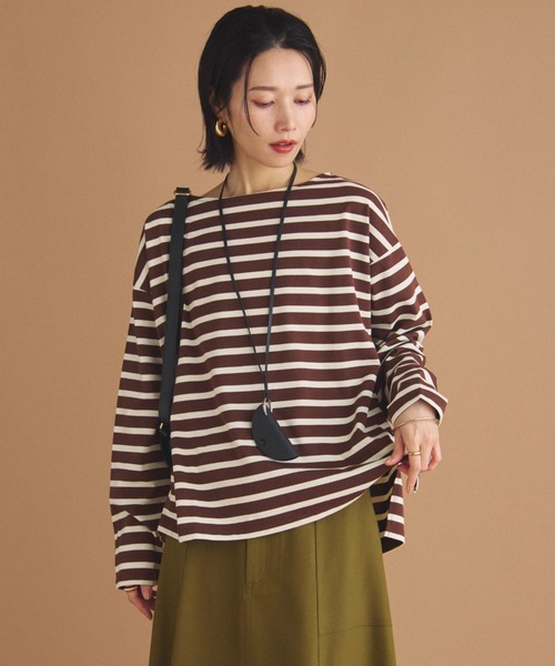 Doux archives(ドゥアルシーヴ)の「バスクボーダーロンTee(Tシャツ/カットソー・レディース・チャコールグレー/ブラウン/グリーン・FREE)」の1枚目の写真