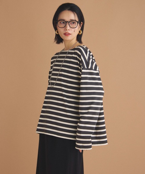 Doux archives(ドゥアルシーヴ)の「バスクボーダーロンTee(Tシャツ/カットソー・レディース・チャコールグレー/ブラウン/グリーン・FREE)」の2枚目の写真