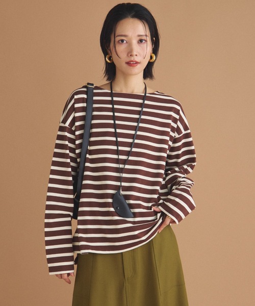 Doux archives(ドゥアルシーヴ)の「バスクボーダーロンTee(Tシャツ/カットソー・レディース・チャコールグレー/ブラウン/グリーン・FREE)」の17枚目の写真