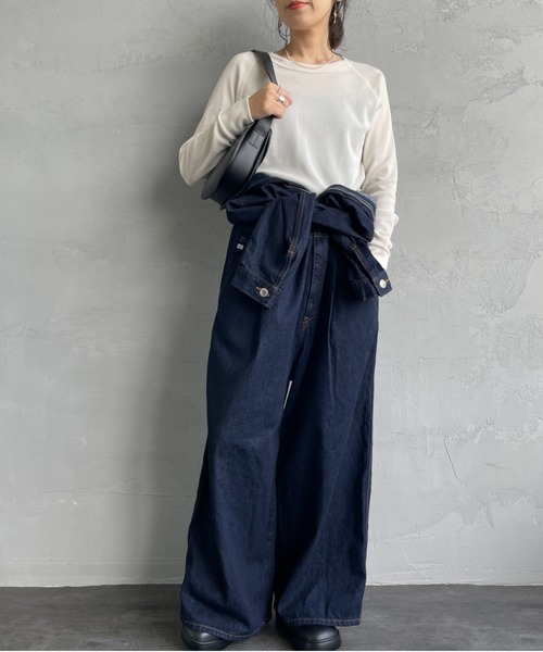 HANES（ヘインズ）の「【WEB限定】[HANES/ヘインズ] クルーネック ワッフルロングスリーブカットソー（Tシャツ/カットソー・レディース・オフホワイト/ヘザーグレー/ダークネイビー・F）」の5枚目の写真