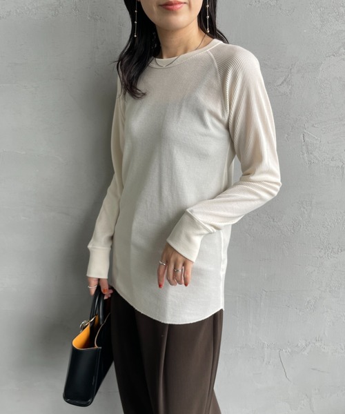 HANES（ヘインズ）の「【WEB限定】[HANES/ヘインズ] クルーネック ワッフルロングスリーブカットソー（Tシャツ/カットソー・レディース・オフホワイト/ヘザーグレー/ダークネイビー・F）」の17枚目の写真