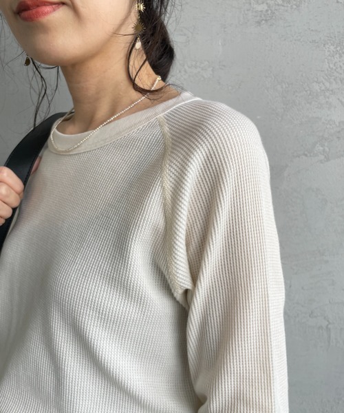 HANES（ヘインズ）の「【WEB限定】[HANES/ヘインズ] クルーネック ワッフルロングスリーブカットソー（Tシャツ/カットソー・レディース・オフホワイト/ヘザーグレー/ダークネイビー・F）」の20枚目の写真