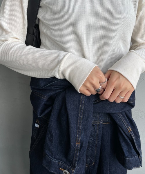 HANES（ヘインズ）の「【WEB限定】[HANES/ヘインズ] クルーネック ワッフルロングスリーブカットソー（Tシャツ/カットソー・レディース・オフホワイト/ヘザーグレー/ダークネイビー・F）」の21枚目の写真