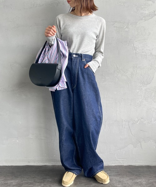 HANES（ヘインズ）の「【WEB限定】[HANES/ヘインズ] クルーネック ワッフルロングスリーブカットソー（Tシャツ/カットソー・レディース・オフホワイト/ヘザーグレー/ダークネイビー・F）」の8枚目の写真