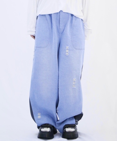 L.H.P(エルエイチピー)の「neuron/ニュウロン/デニムジャージパンツ(デニムパンツ・レディース・ブラック/ブルー・L/M)」の2枚目の写真