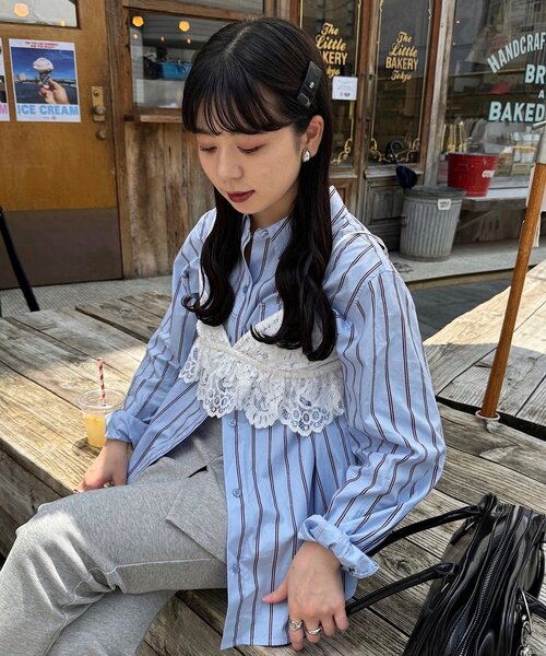 Kastane(カスタネ)の「【セットアップ対応】ストライプシャツ(シャツ/ブラウス・レディース・サックスブルー/アイボリー・FREE)」の10枚目の写真