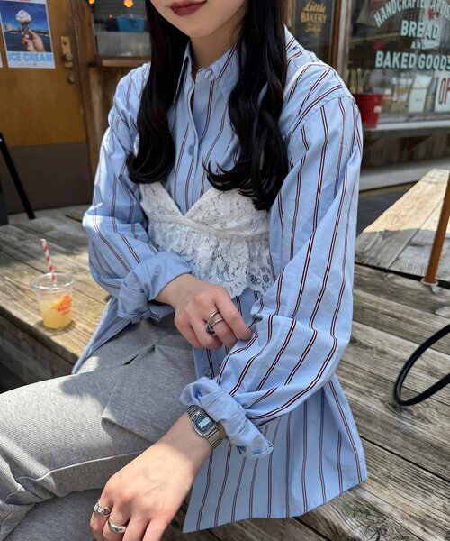 Kastane(カスタネ)の「【セットアップ対応】ストライプシャツ(シャツ/ブラウス・レディース・サックスブルー/アイボリー・FREE)」の11枚目の写真