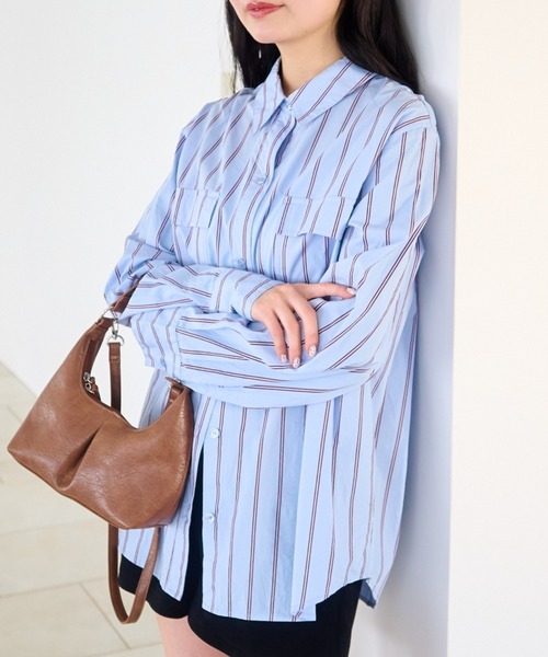 Kastane(カスタネ)の「【セットアップ対応】ストライプシャツ(シャツ/ブラウス・レディース・サックスブルー/アイボリー・FREE)」の2枚目の写真